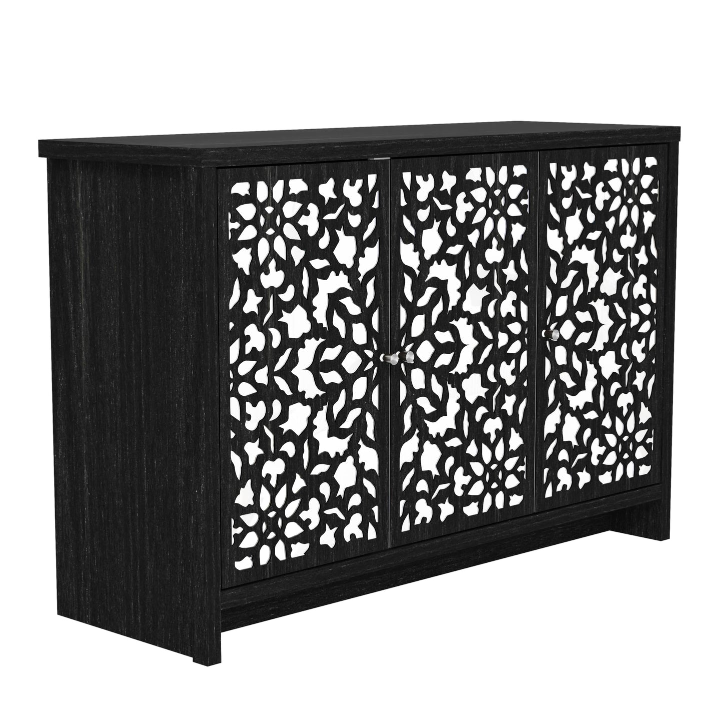 Galano Norwich 2 Door Sideboard - Moden Laser Cut Pattern with Acrylic Mirror Storage Cabinet for Living Room, Bedroom, or Kitchen (Rustic Black Oak)