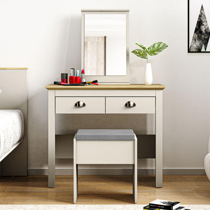 Galano Sufy Dressing Table with Mirror and Cushioned Stool - Bedroom Large Vanity Makeup Table with Drawer Storage – Console Table for Home Hallway and Living (Light Grey)