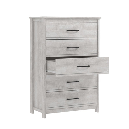 Galano Elis Wooden 5 Drawer Dresser for Bedroom with Interlock, Modern Storage Chest for Nursery and Children Room, 15.8" D x 31.5" W x 47.2" H, Dusty Grey Oak