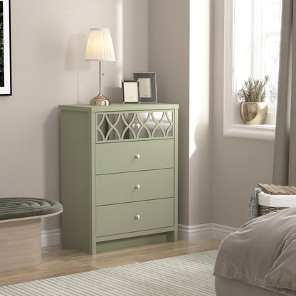 Galano Iris 4 Drawer Chest - Modern Cabinet with 1 Mirrored Drawers - Organizers and Storage for Bedroom – Console for Entryway - Hallway or Living Room - Sage Green