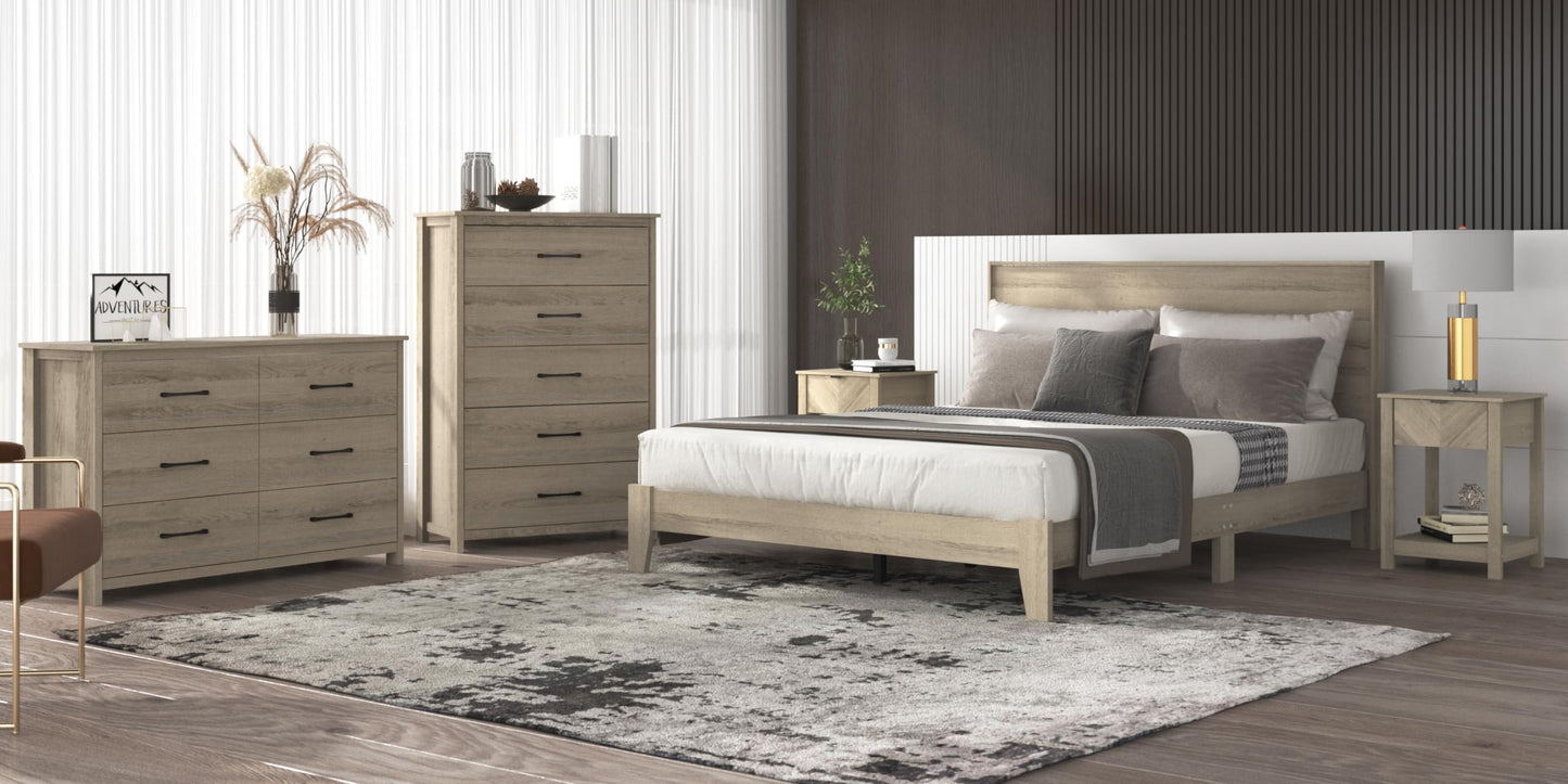 Galano Payne Queen Bed Frame with Headboard - Bed Frame Queen Size - Queen Size Bed Frame - Wood Bed Frame - No Box Spring Needed - Strong Weight Capacity - Oslo Oak