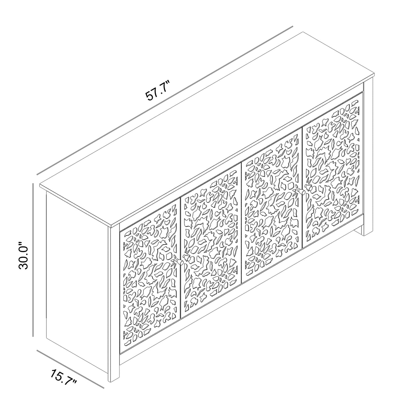 Galano Culbreath Sideboard-Buffetschrank mit 4 Türen, mit Stauraum und verstellbaren Regalen, Aufbewahrungsschrank für Küche, Esszimmer, Wohnzimmer, 15,67" T x 57,64" B x 30" H, staubgraue Eiche