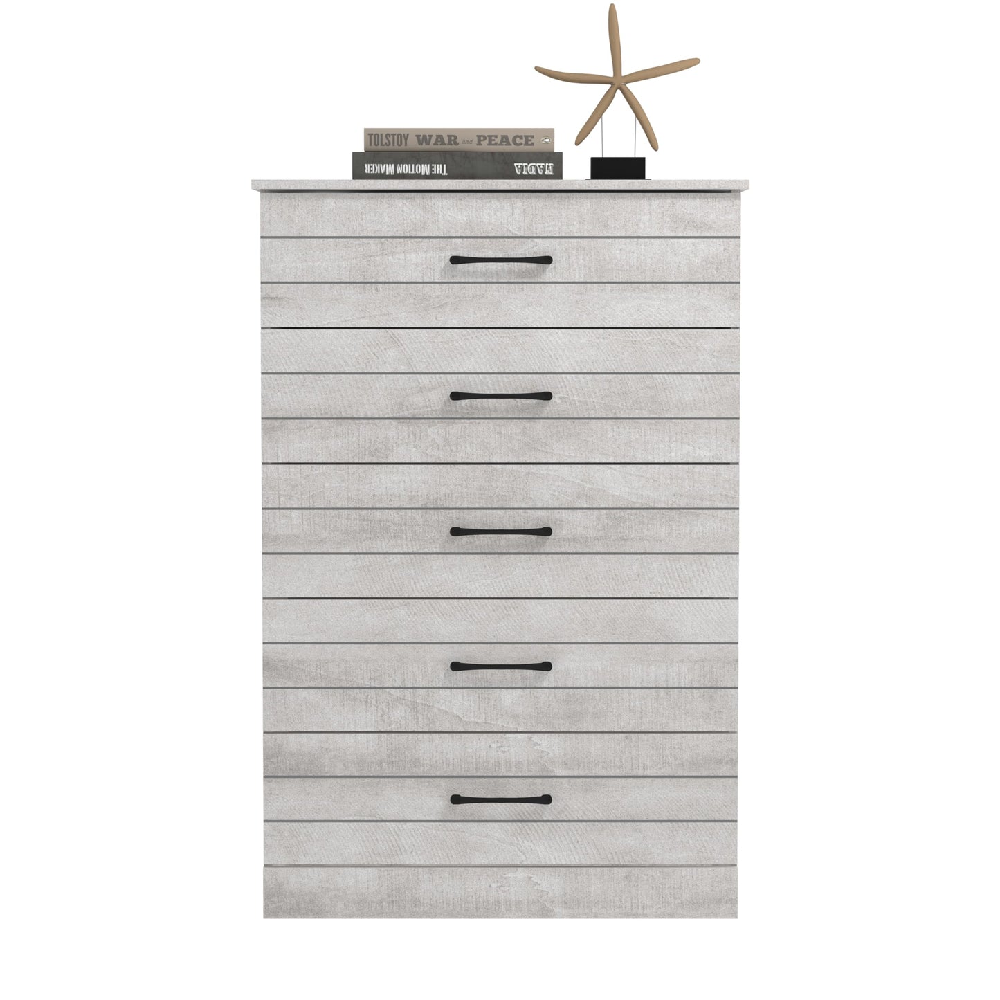 Galano Elis Wooden 5 Drawer Dresser for Bedroom with Interlock, Modern Storage Chest for Nursery and Children Room, 15.8" D x 31.5" W x 47.2" H, Dusty Grey Oak