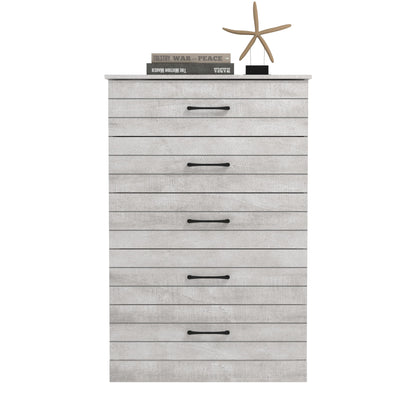 Galano Elis Wooden 5 Drawer Dresser for Bedroom with Interlock, Modern Storage Chest for Nursery and Children Room, 15.8" D x 31.5" W x 47.2" H, Dusty Grey Oak