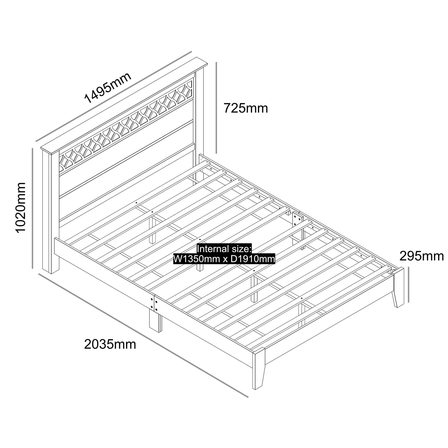 Galano Amanda Double Bed - Stylish Wooden Bedframe with Mirrored Headboard - Sturdy Bedframe for Adult - Wood Slat Support - Easy Assembly – Bedroom Furniture (Cool Grey)