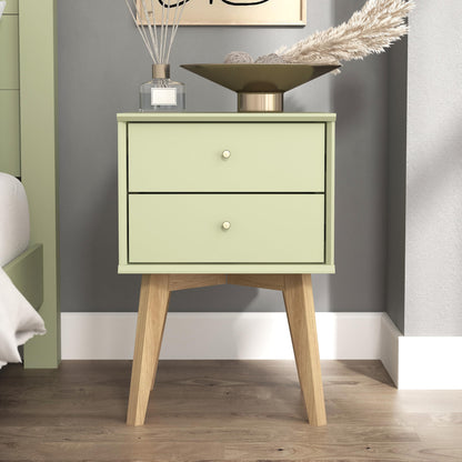 Galano Abby Bedside Table - Stylish 2 Drawer Bedside - Side Table with Storage - Storage Cabinet for Hallway - Entryway or Bedroom (Light Grey/Oak)