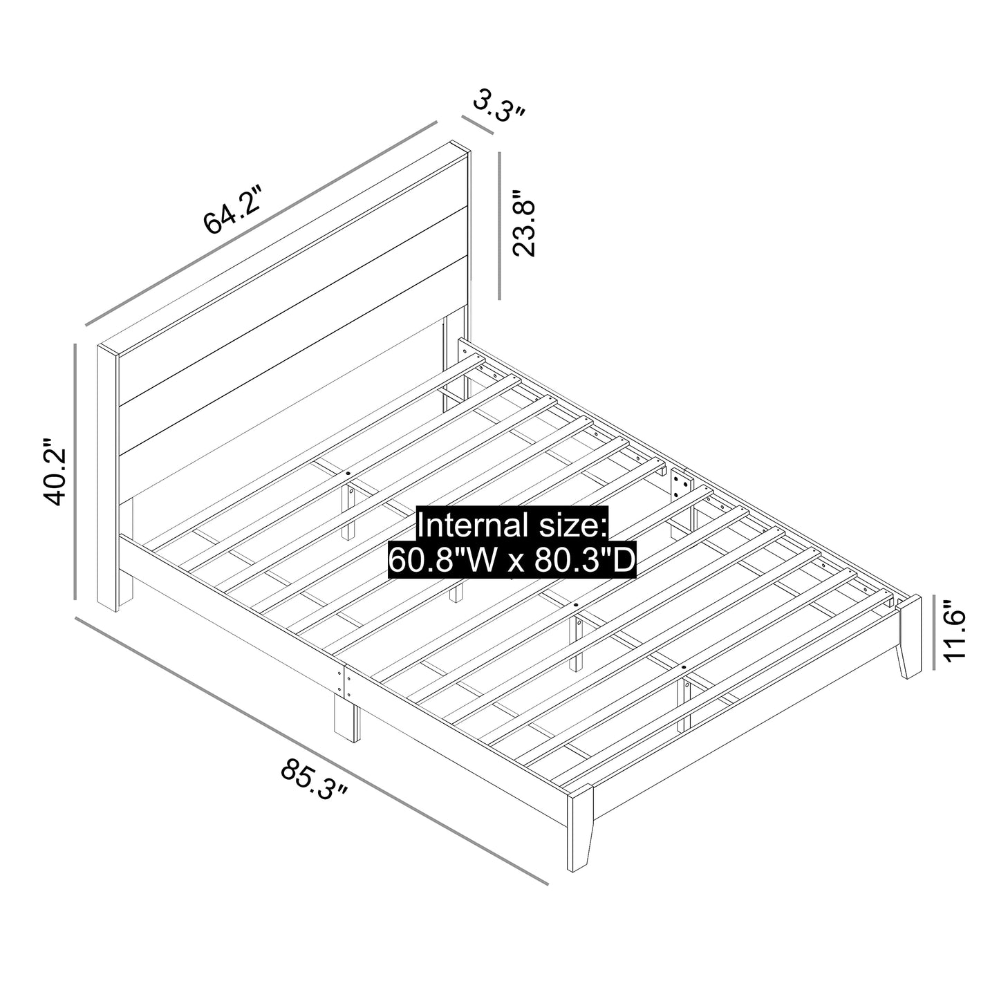 Galano Payne Wood Platform Queen Bed Frame with Headboard, Mattress Foundation with Wood Slat Support, No Box Spring Needed, 64.17" D x 85.31" W x 40.16" H, Dusty Grey Oak