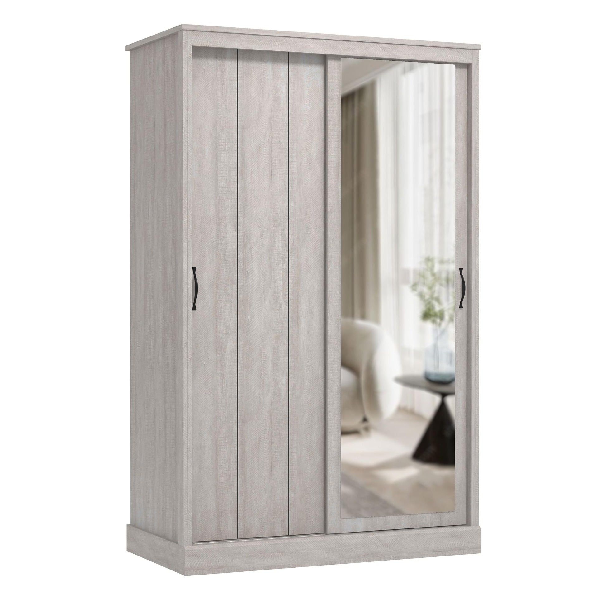 Galano Bristol 2 Door Sliding Wardrobe - Space Saving Stylish and Sturdy 2 Door Wardrobe - Bedroom Furniture Unit with Hanging Rail Storage (Dusty Grey Oak)