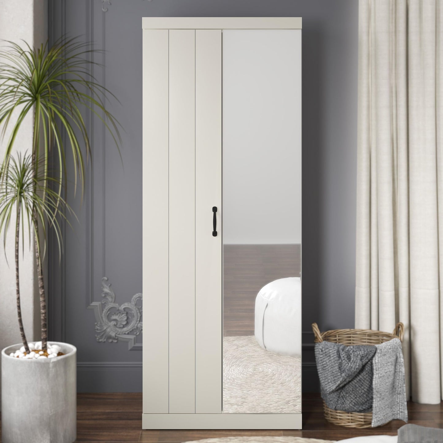 Galano Allington 2 Door Wardrobe with Mirror - Stylish & Sturdy Wardrobe - Bedrrom Furniture with Hanging Rail Storage (Light Green)