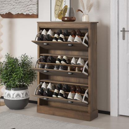 Galano Bristol Shoe Cabinet - 3 Door Folding Extendable Shoe Rack for Slim Storage Organiser in Hallway, Living Room or Entryway (Bristol, Dusty Grey Oak)