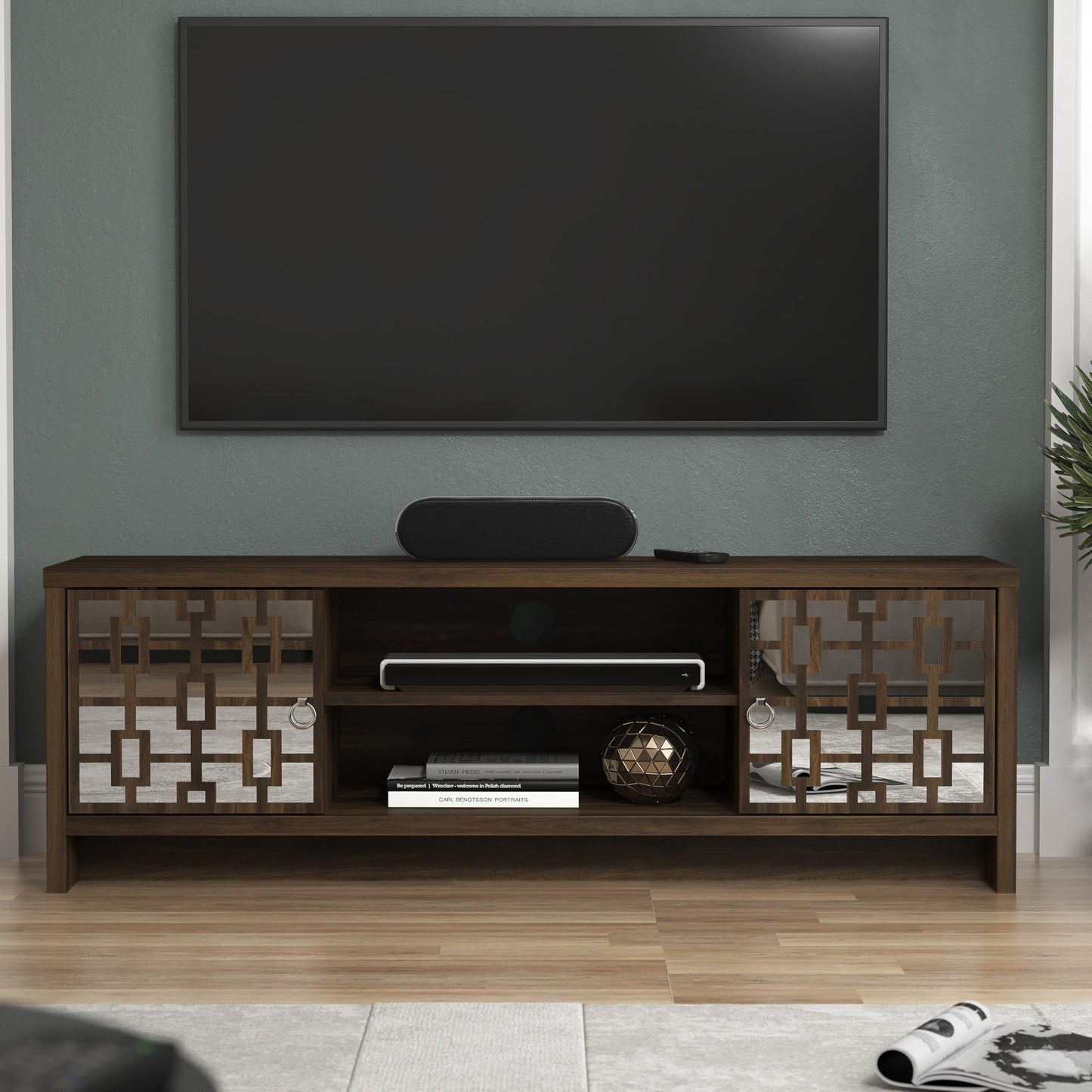 Galano Mollison 2 Door TV Unit, Entertainment Centre for up to 60 inch TV, TV Stand Cabinet for Living Room, Large Storage (Royal Walnut)