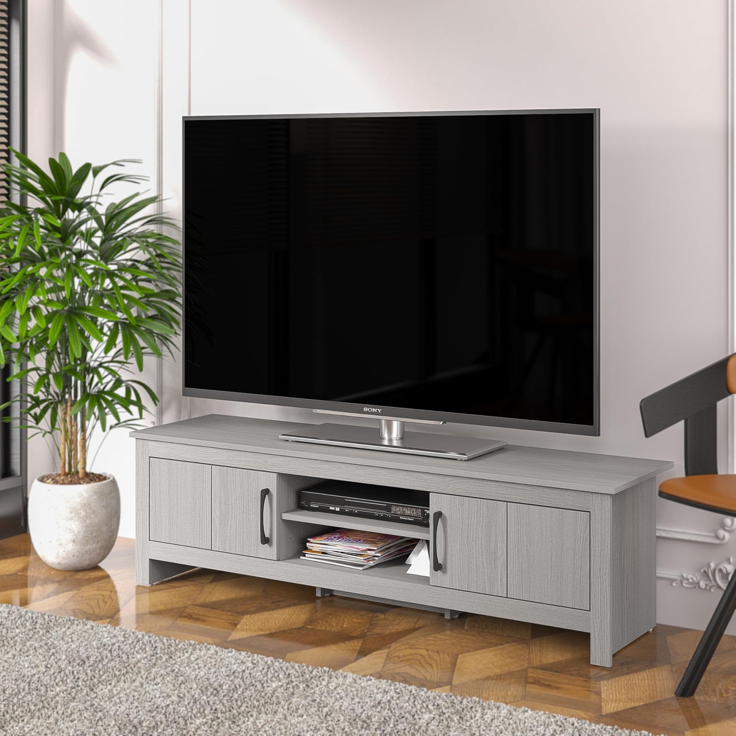 Galano Limestone Wide TV Unit - Entertainment Centre for up to 65" TV - TV Unit with 2 Doors (Dark Grey)