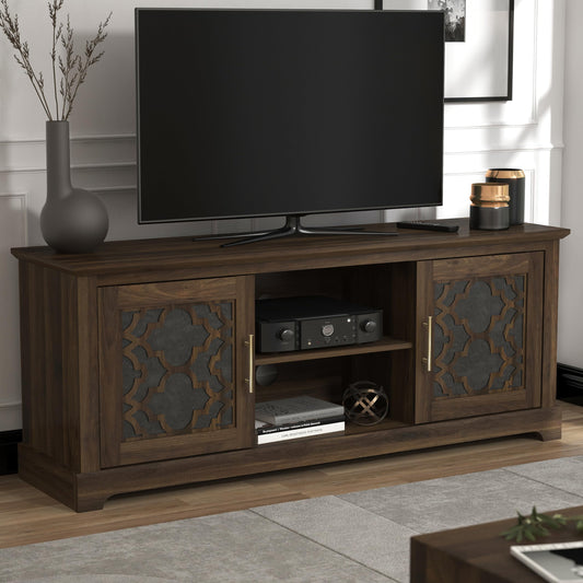 Galano Enfield Wide TV Unit, Entertainment Centre for up to 65" TV, 150cm TV Unit with 2 Doors, TV Stand Cabinet for Living Room, Large Storage (Royal Walnut)