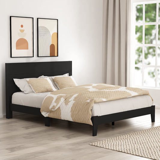 Galano Payne Deluxe Platform Queen Bed Frame with Headboard, Mattress Foundation with Wood Slat Support, No Box Spring Needed, 64.17" L x 85.31" W x 40.15" H, Black