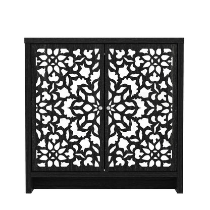 Galano Norwich 2 Door Sideboard - Moden Laser Cut Pattern with Acrylic Mirror Storage Cabinet for Living Room, Bedroom, or Kitchen (Rustic Black Oak)