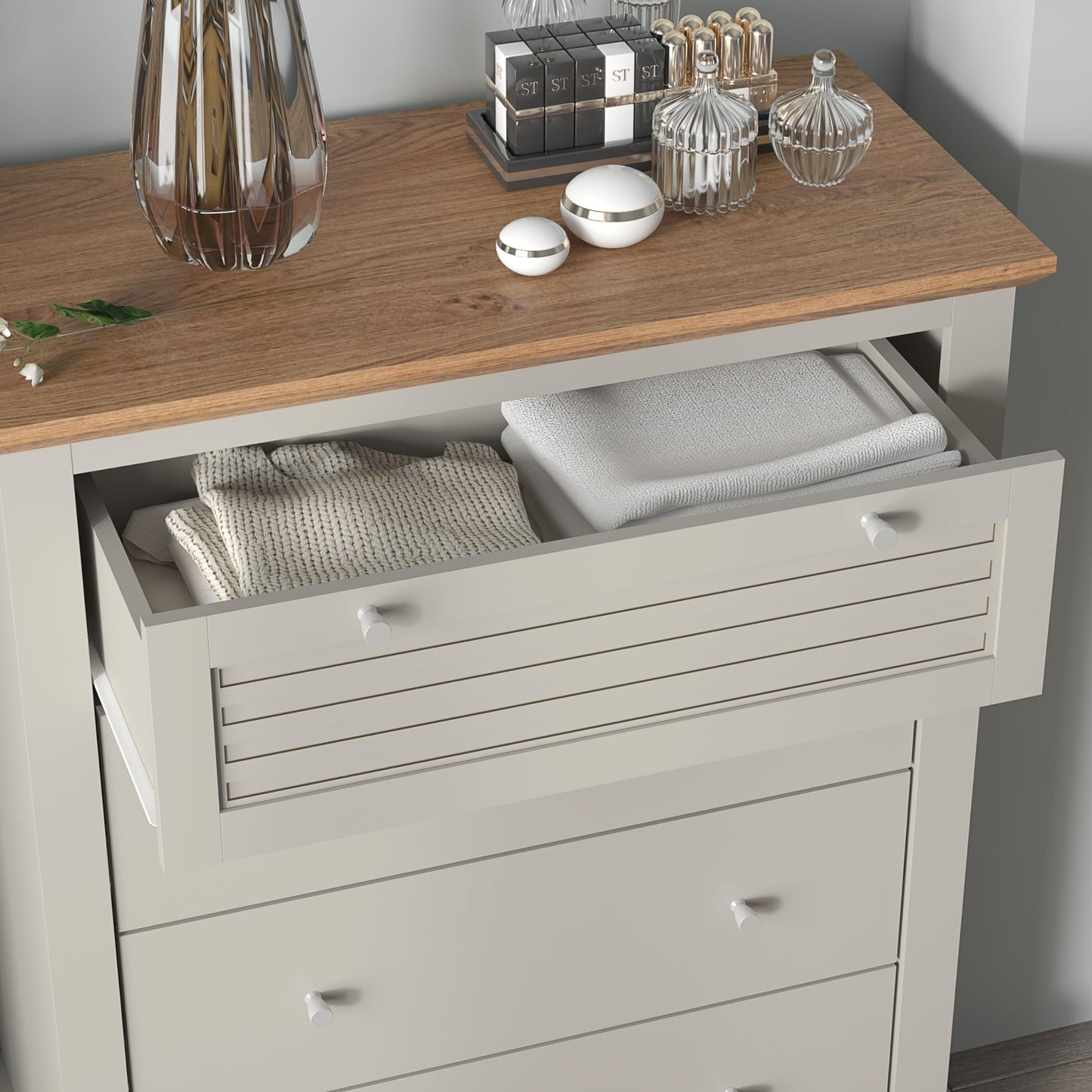 Galano Milan 4 Drawer Chest - Chest of Drawer with Storage for Bedroom - Organizers and Storage Cabinet for Hallway - Entryway or Living Room (Light Grey/Oak)