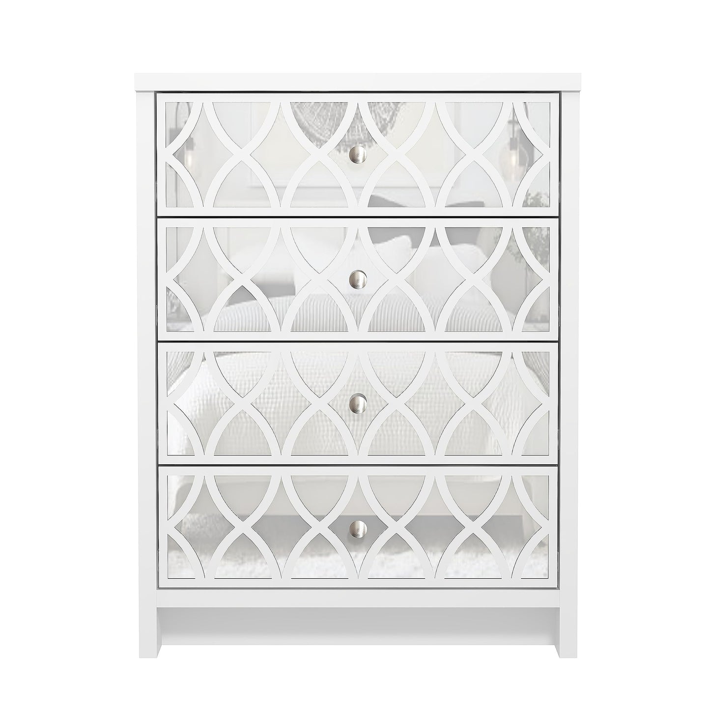 Galano Iris 4 Drawer Chest - Modern Cabinet with 1 Mirrored Drawers - Organizers and Storage for Bedroom – Console for Entryway - Hallway or Living Room - Grey,