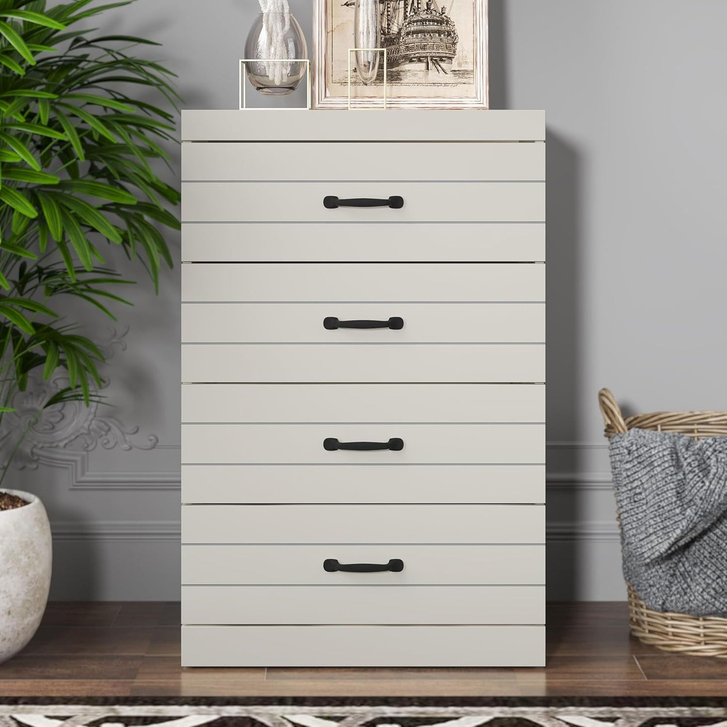 Galano Allington 4 Drawer Chest - Tall Drawer Chest with Storage for Bedroom - Chest of Drawers for Clothes - Storage Cabinet for Hallway, Entryway - Light Grey