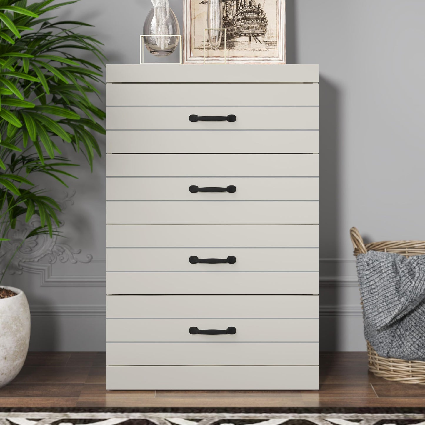 Galano Allington 4 Drawer Chest - Tall Drawer Chest with Storage for Bedroom - Chest of Drawers for Clothes - Storage Cabinet for Hallway, Entryway - Light Grey