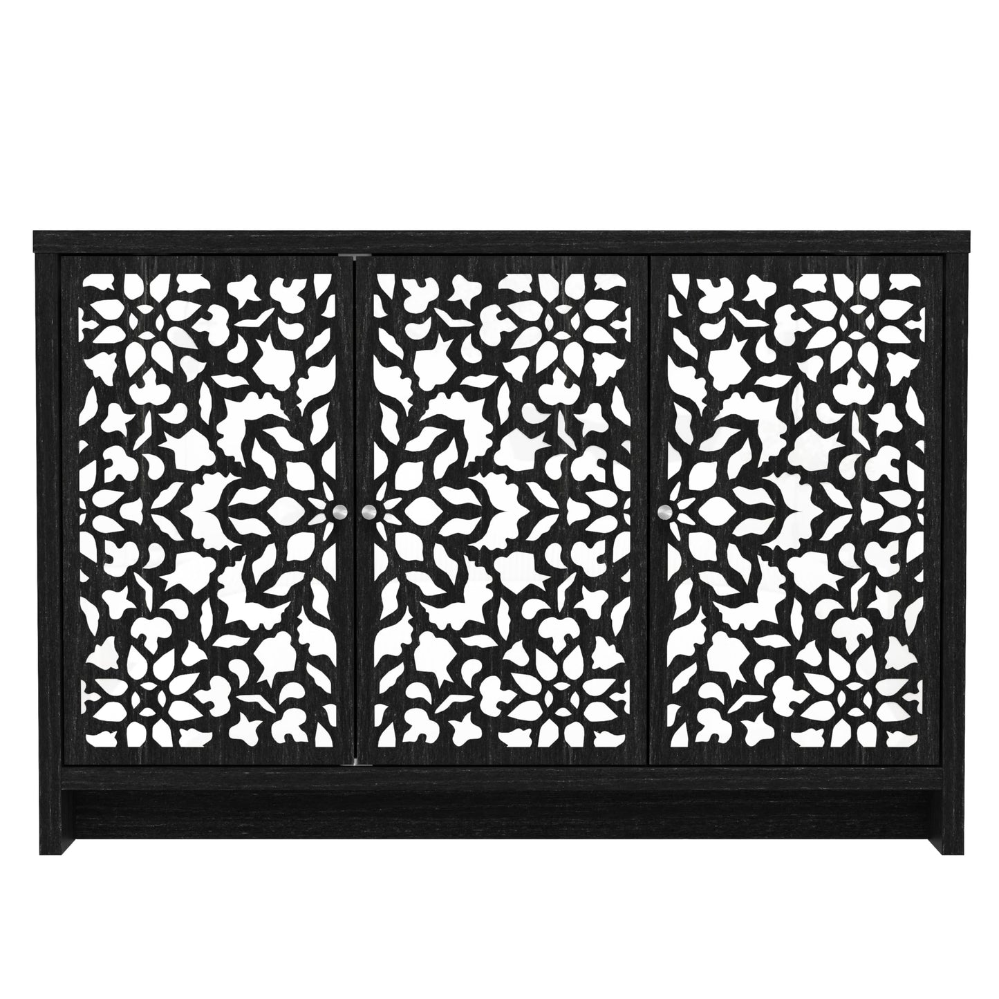 Galano Norwich 2 Door Sideboard - Moden Laser Cut Pattern with Acrylic Mirror Storage Cabinet for Living Room, Bedroom, or Kitchen (Rustic Black Oak)