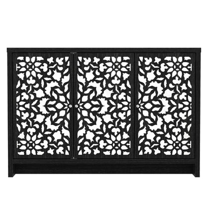 Galano Norwich 2 Door Sideboard - Moden Laser Cut Pattern with Acrylic Mirror Storage Cabinet for Living Room, Bedroom, or Kitchen (Rustic Black Oak)