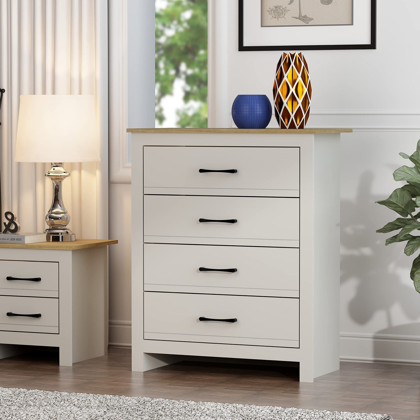 Galano Limestone 3+4 Drawer Chest - Chest of Drawer for Bedroom - Closet Organizers and Storage Cabinet for Hallway, Entryway (White)