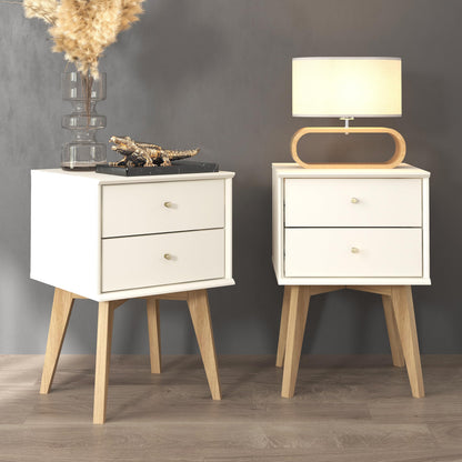 Galano Abby 2pcs Bedside Table - Stylish 2 Drawer Bedside - Side Table with Storage - Storage Cabinet for Hallway - Entryway or Bedroom (Light Grey/Oak)