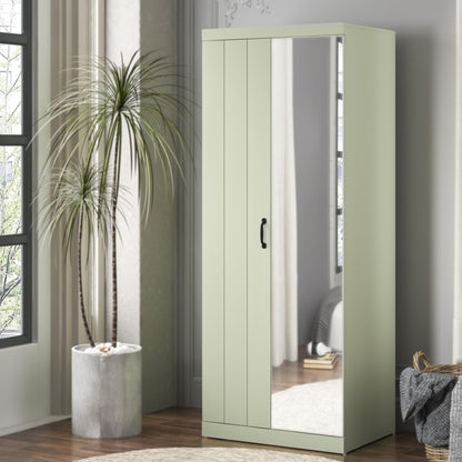 Galano Allington 2 Door Wardrobe with Mirror - Stylish & Sturdy Wardrobe - Bedrrom Furniture with Hanging Rail Storage (Light Green)