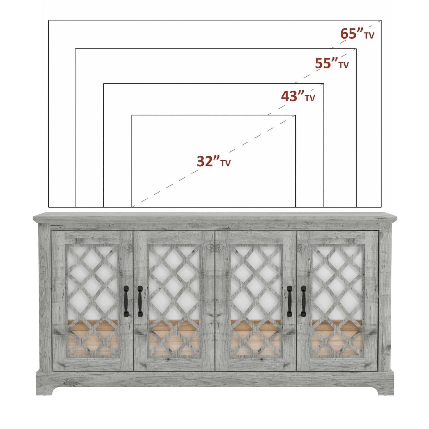 Galano Millicent 75 Inch TV Stands for Living Room with Storage, 17.1" D x 68.2" W x 29.3" H, Black Knotty Grey Oak