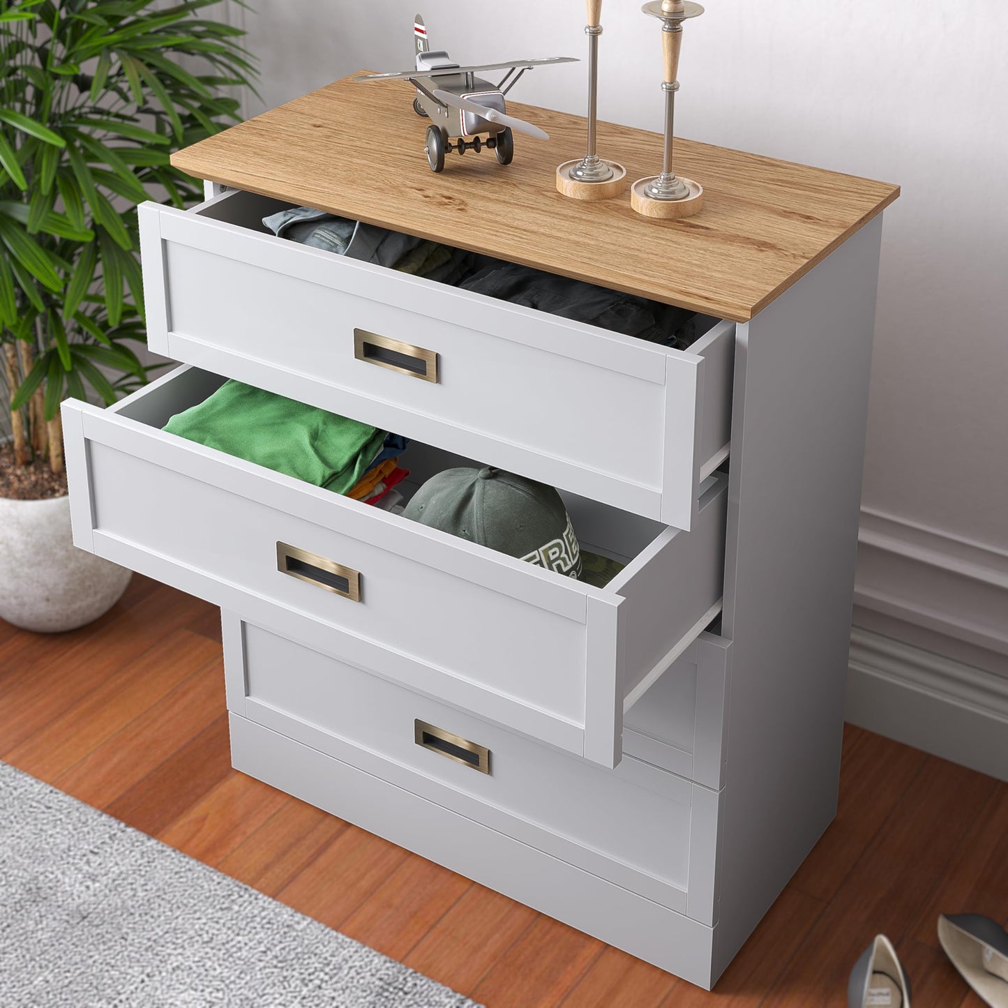 Galano Durban 4 Drawer Chest - Tall Drawer Chest with Storage for Bedroom - Chest of Drawers for Clothes - Organizers and Storage Cabinet for Hallway - Entryway or Living Room (Light Grey/Oak)