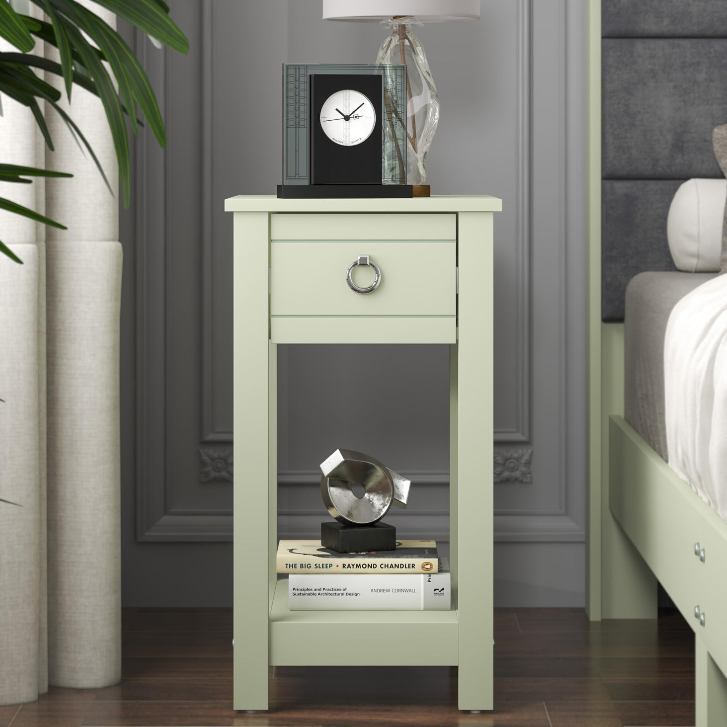 Galano Laurel Bedside Table, Stylish and Slim Side Table, Organizers and Storage Cabinet for Hallway, Entryway or Bedroom (Light Green)