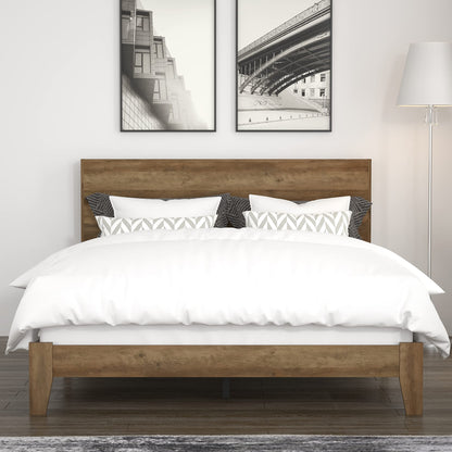 Galano Payne Wood Platform Queen Bed Frame with Headboard, Mattress Foundation with Wood Slat Support, No Box Spring Needed, 64.17" D x 85.31" W x 40.15" H, Knotty Oak