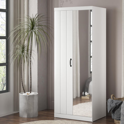 Galano Allington 2 Door Wardrobe with Mirror - Stylish & Sturdy Wardrobe - Bedrrom Furniture with Hanging Rail Storage (Light Green)