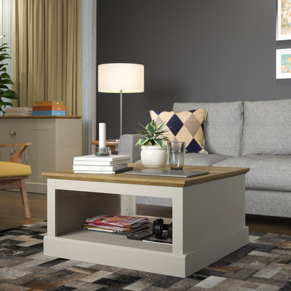 Galano Sufy Square Coffee Table - Engineered Wood Storage Cabinet, Square Living Room Table with Storage - D79 x W79 x H41cm (Light Grey)