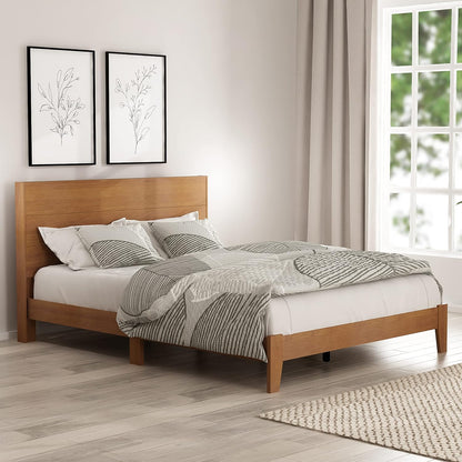 Galano Payne Wood Platform Queen Bed Frame with Headboard, Fit 60'' x 80'' Mattress Foundation with Wood Slat Support, No Box Spring Needed, 64.0" L x 83.6" W x 40.1" H, Amber Walnut