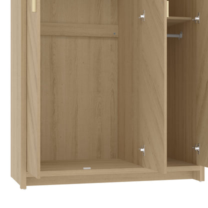 Galano Bonny 3 Door Wardrobe - Bedroom Furniture Unit with Hanging Rail Storage and Drawer, Wardrobe Storage Organizer (Oak)