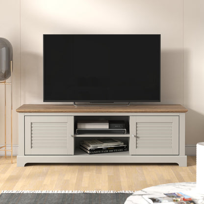 Galano Milan Wide TV Unit, Entertainment Centre for up to 65" TV, 150cm TV Unit with 2 Doors, TV Stand Cabinet for Living Room, Large Storage (Light Grey/Oak)