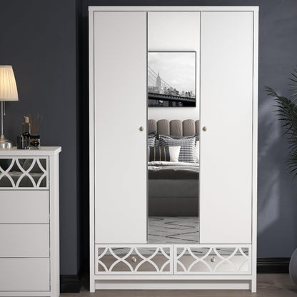 Galano Iris 3 Door 2 Drawer Wardrobe - Modern Stylish Bedroom Furniture Unit with Mirror Effect - Storage Organizer with Hanging Rail Storage and Drawer (Cool Grey)