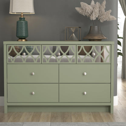 Galano Iris 3+4 Drawer Chest - Modern Multi Chest with Mirrored Drawers - Organizers and Storage Cabinet for Bedroom – Console for Entryway - Hallway or Living Room - Sage Green