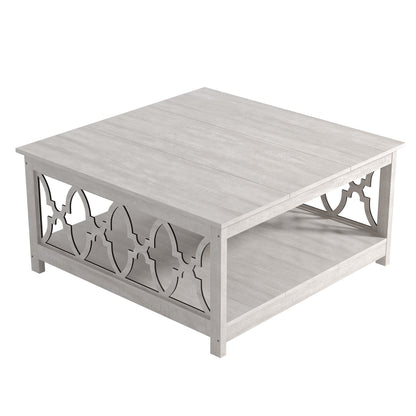 Galano Heron Modern Coffee Table for Living Room, Wood Square Center Table with Storage Shelf, Wooden Accent Cocktail Table for Home Office Small Apartment, 34.8" D x 34.9" W x 17.1" H, Knotty Oak