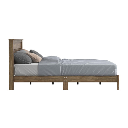 Galano Tiena Wood Platform Queen Bed Frame with Headboard, Fit 60'' x 80'' Mattress Foundation with Wood Slat Support, No Box Spring Needed, 65.8" L x 85.4" W x 40.1" H, Knotty Oak