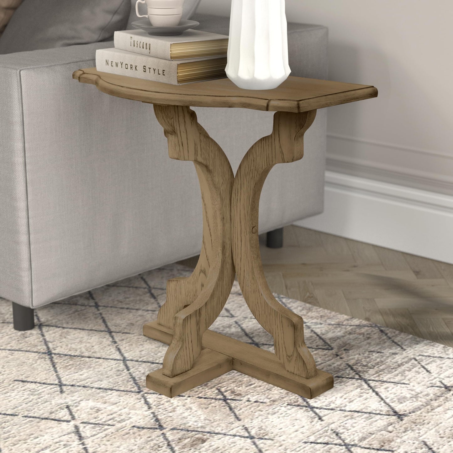 Galano Doynton Side Table with Geometric Base, End Table for Small Spaces with Storage Shelf, Nightstand for Living Room, Bedroom, Farmhouse, Easy Assembly, Antique Oak