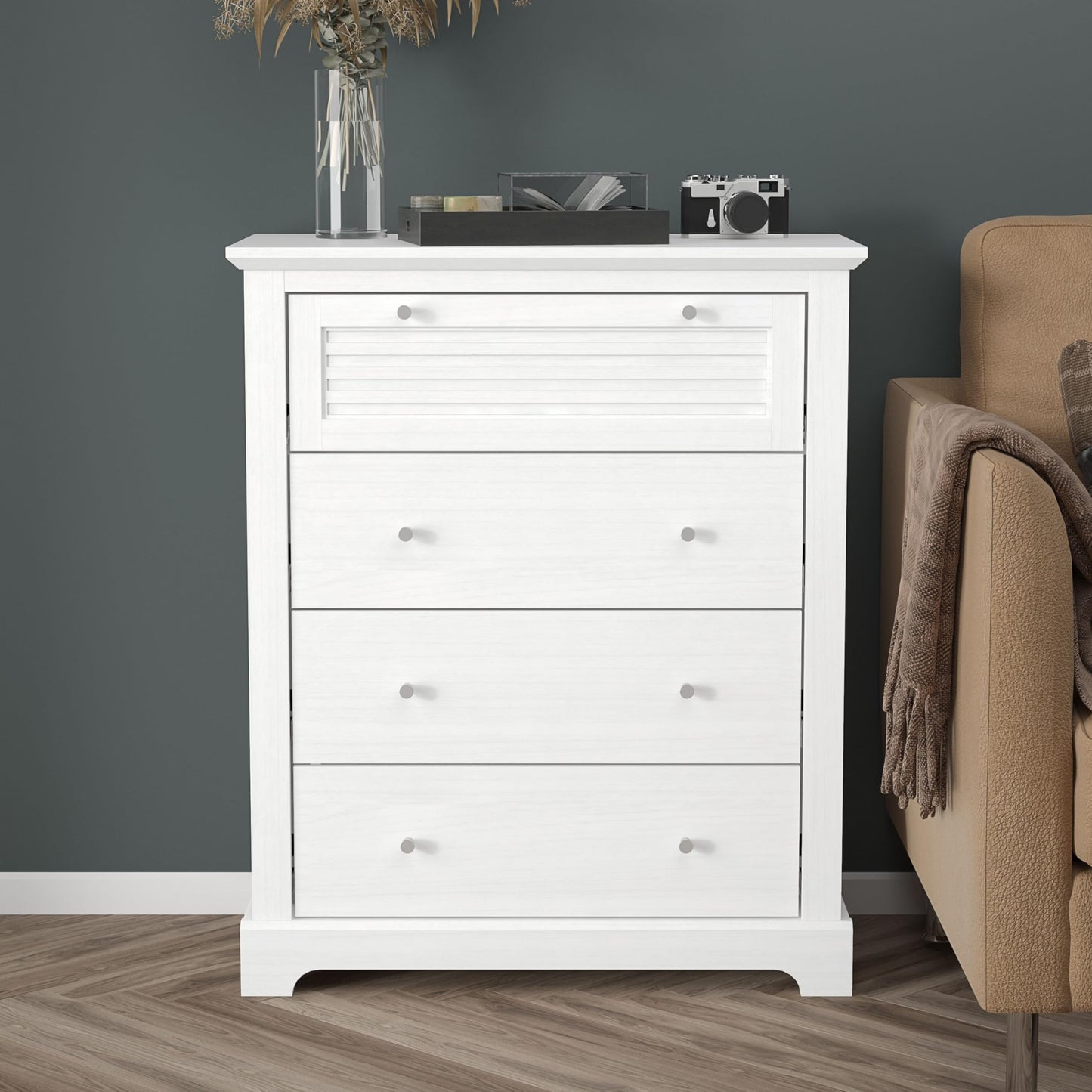 Galano Milan 4 Drawer Chest - Chest of Drawer with Storage for Bedroom - Organizers and Storage Cabinet for Hallway - Entryway or Living Room (Light Grey/Oak)