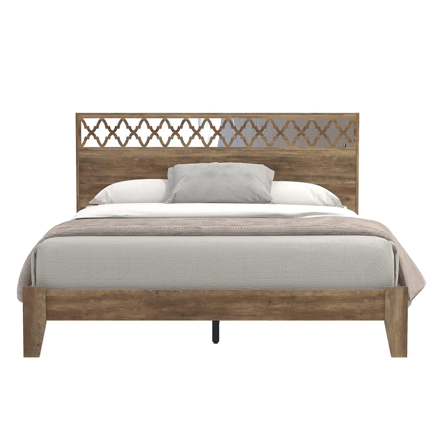 Galano Aideliz Queen Platform Bed Frame with Headboard and Wooden Slats Support, Mattress Foundation, No Box Spring Needed, 64.17" D x 85.31" W x 40.16" H, Knotty Oak