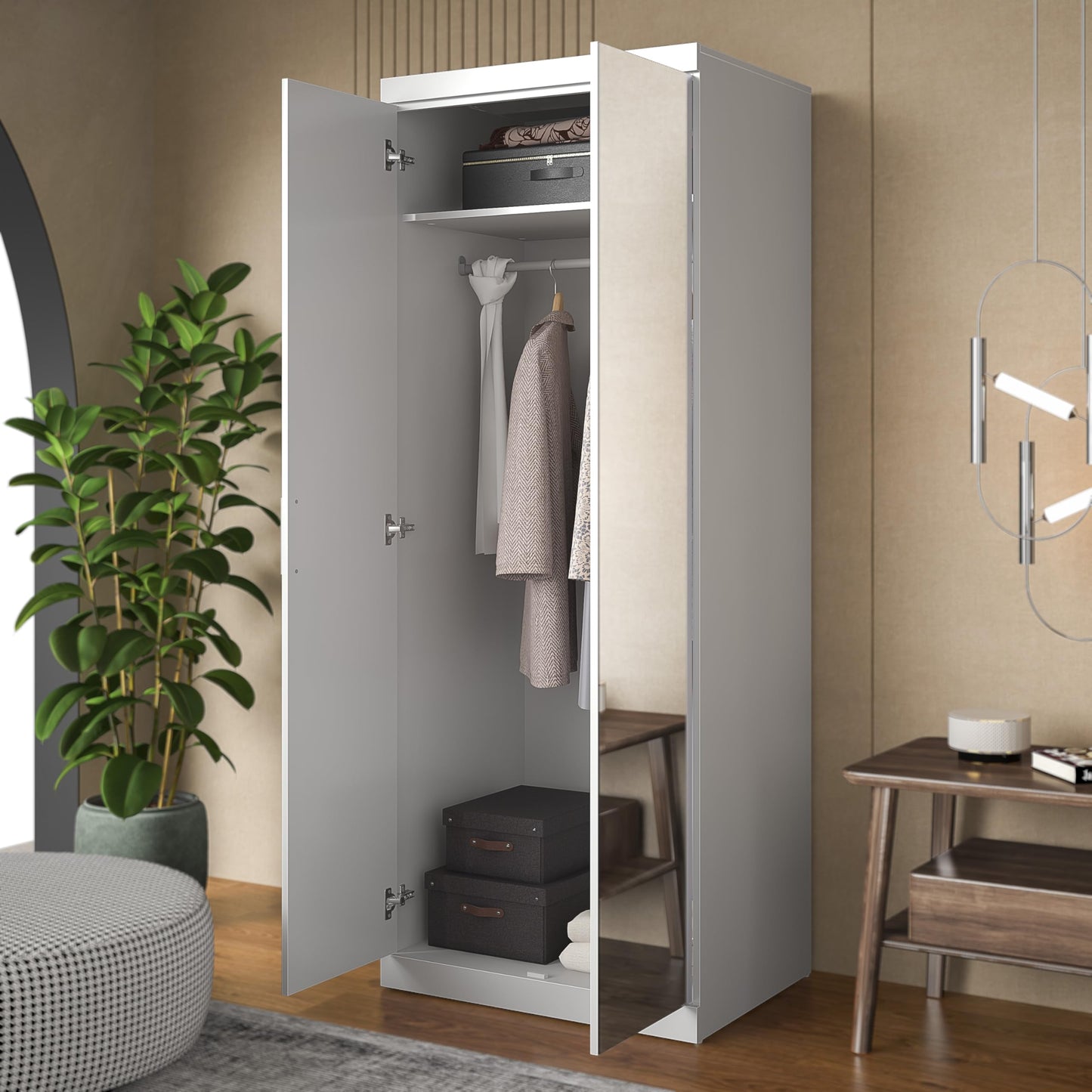 Galano Kimberley 2 Door Wardrobe with Mirror - Stylish & Sturdy Wardrobe - Bedrrom Furniture with Hanging Rail Storage (Cool Grey)