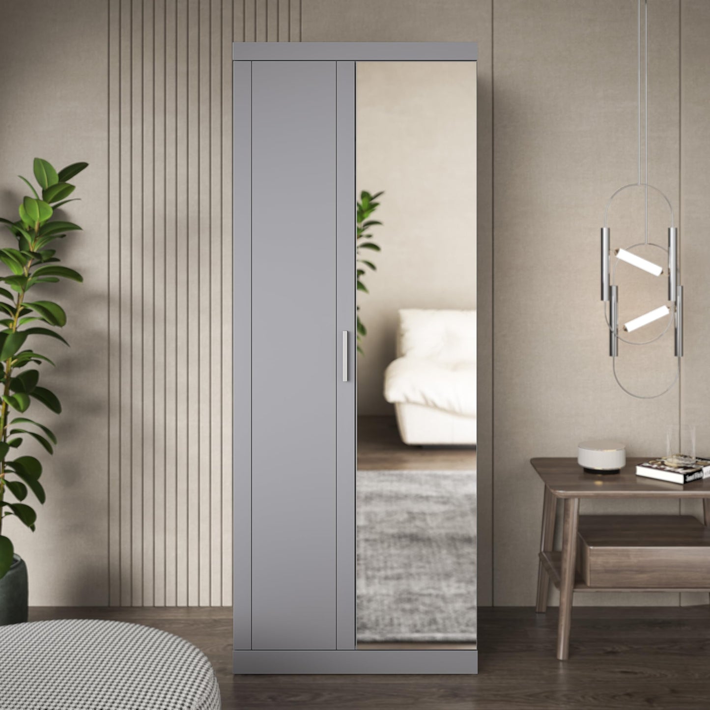 Galano Kimberley 2 Door Wardrobe with Mirror - Stylish & Sturdy Wardrobe - Bedrrom Furniture with Hanging Rail Storage (Cool Grey)