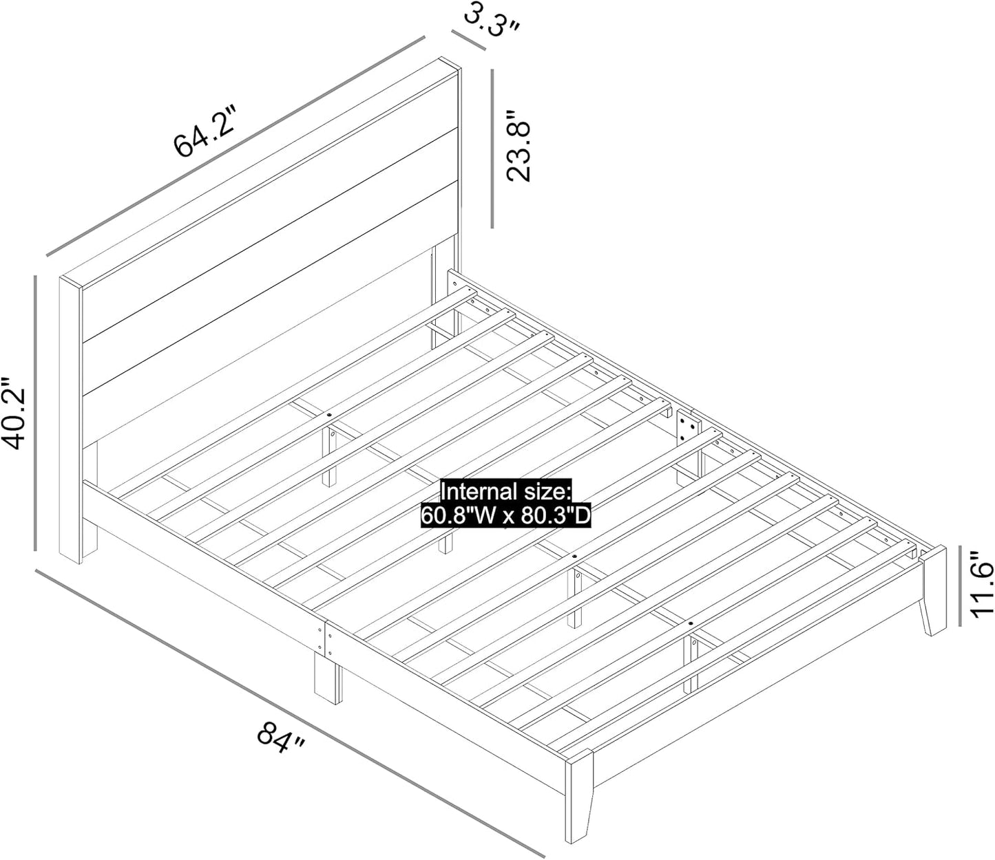 Galano Payne Wood Platform Queen Bed Frame with Headboard, Fit 60'' x 80'' Mattress Foundation with Wood Slat Support, No Box Spring Needed, 64.0" L x 83.6" W x 40.1" H, Amber Walnut