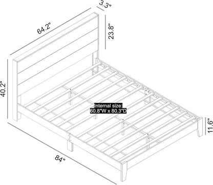 Galano Payne Wood Platform Queen Bed Frame with Headboard, Fit 60'' x 80'' Mattress Foundation with Wood Slat Support, No Box Spring Needed, 64.0" L x 83.6" W x 40.1" H, Amber Walnut