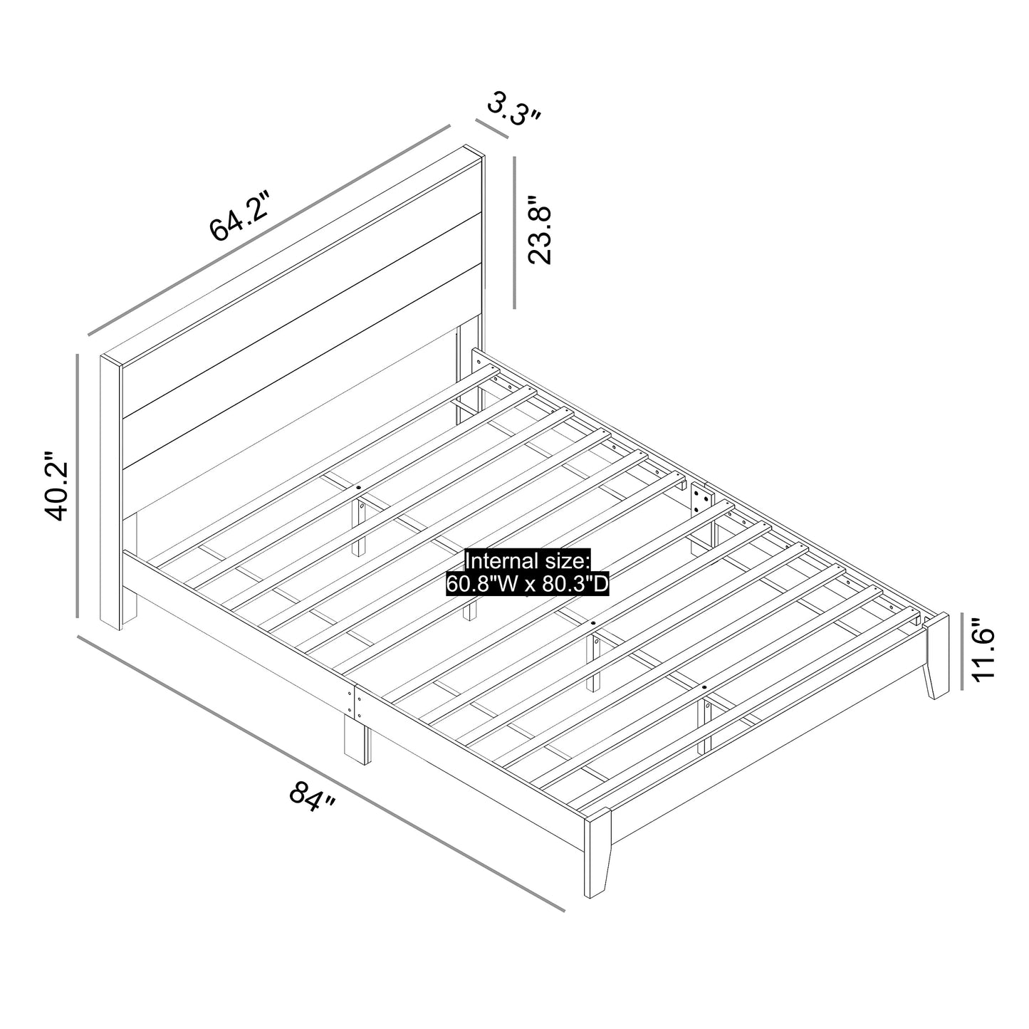 Galano Payne Queen Wood Bed Frame with Headboard & Set of 2 Nightstands, Fit 60'' x 80'' Mattress with Wood Slat Support, No Box Spring Needed, 64.2" L x 85.3" W x 40.1" H, Dusty Grey Oak