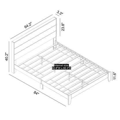 Galano Payne Queen Wood Bed Frame with Headboard & Set of 2 Nightstands, Fit 60'' x 80'' Mattress with Wood Slat Support, No Box Spring Needed, 64.2" L x 85.3" W x 40.1" H, Dusty Grey Oak